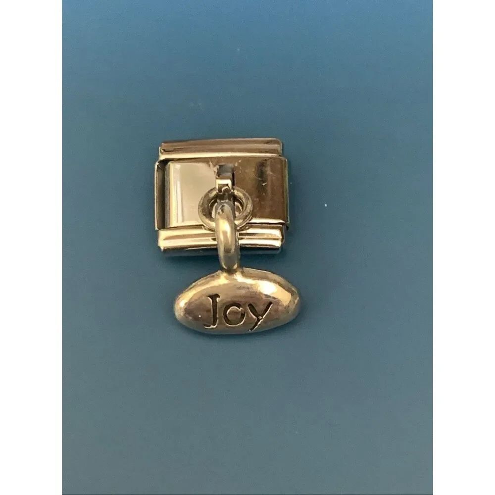 .925 Sterling Vintage Charm Joy and Friend on Stainless Steel Italian Charm